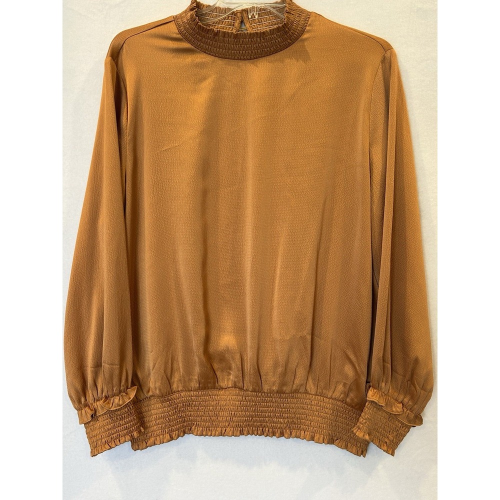 Oddi Rich Amber Long Sleeve Blouse Mock Neck Smocked Cuffs & Waist Womens Sz 2XL